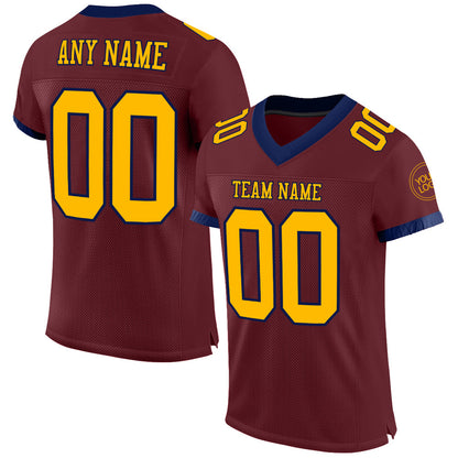 Custom Burgundy Gold-Navy Mesh Authentic Football Jersey - Sky-Custom