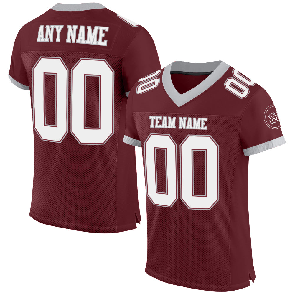 Custom Burgundy White-Gray Mesh Authentic Football Jersey - Sky-Custom