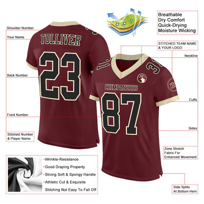 Custom Burgundy Black-Cream Mesh Authentic Football Jersey - Sky-Custom