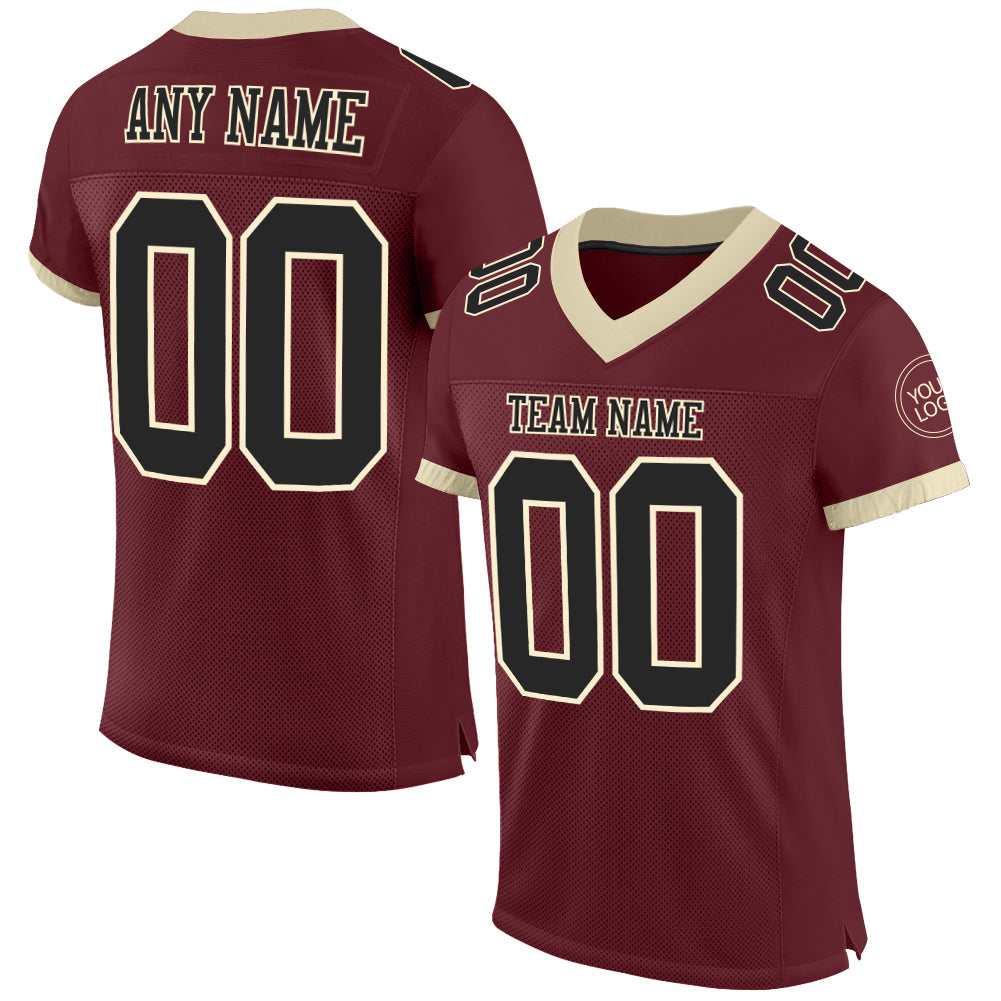 Custom Burgundy Black-Cream Mesh Authentic Football Jersey - Sky-Custom