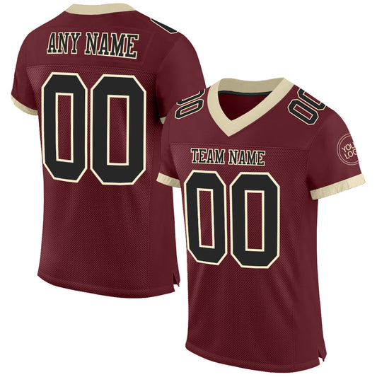 Custom Burgundy Black-Cream Mesh Authentic Football Jersey - Sky-Custom