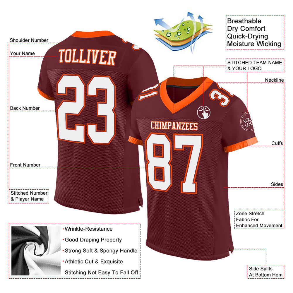 Custom Burgundy White-Orange Mesh Authentic Football Jersey - Sky-Custom