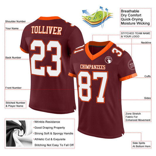 Custom Burgundy White-Orange Mesh Authentic Football Jersey - Sky-Custom