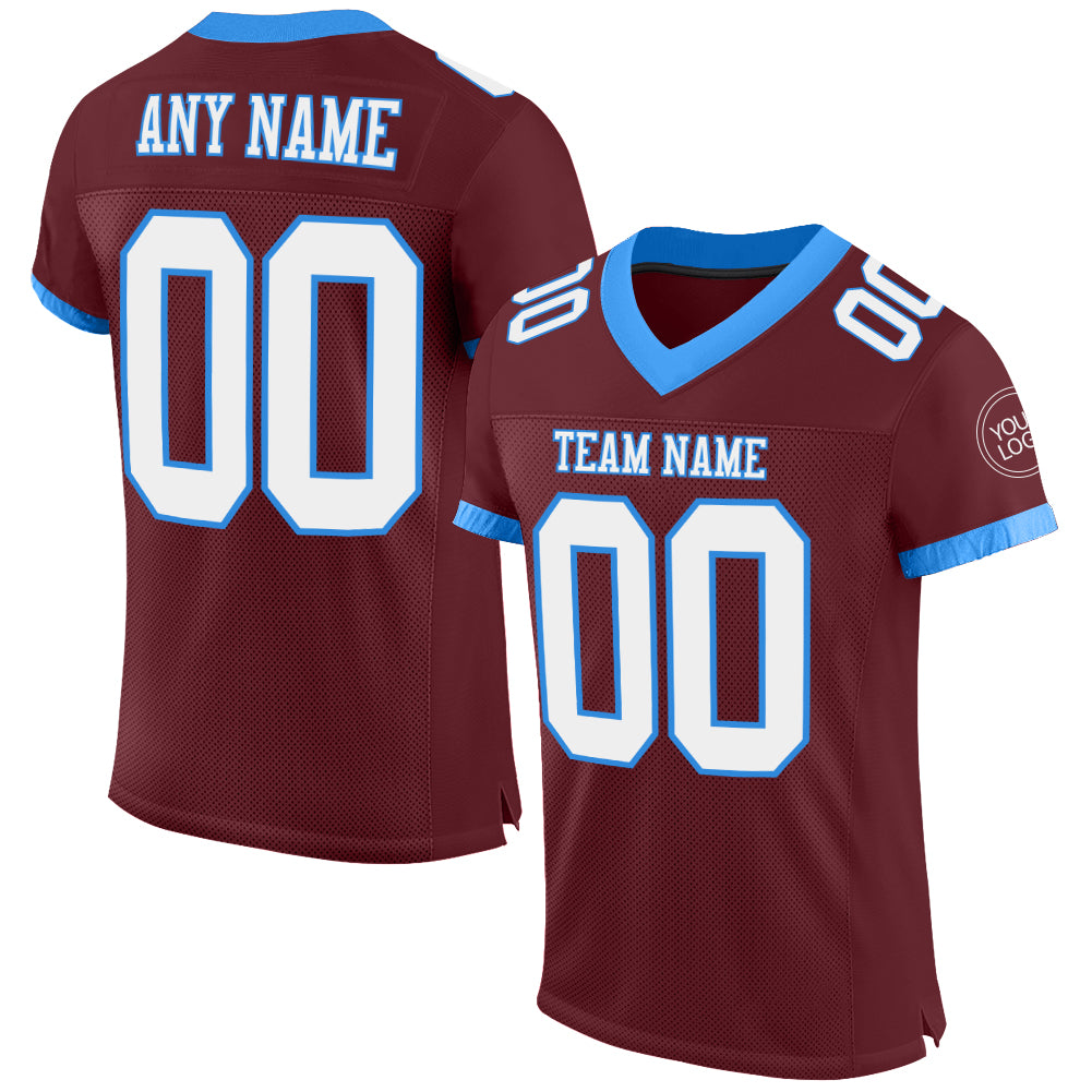 Custom Burgundy White-Powder Blue Mesh Authentic Football Jersey - Sky-Custom
