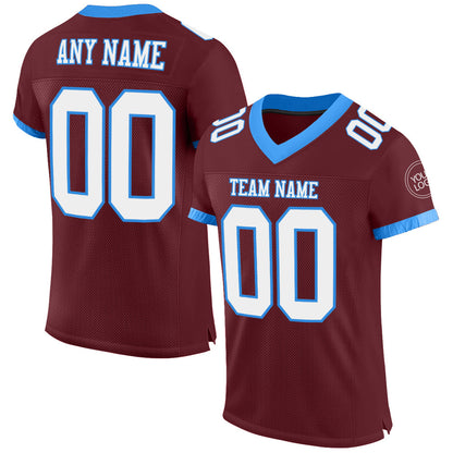 Custom Burgundy White-Powder Blue Mesh Authentic Football Jersey - Sky-Custom