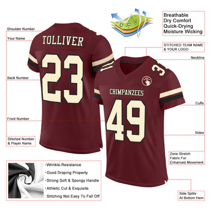 Custom Burgundy Cream-Black Mesh Authentic Football Jersey - Sky-Custom