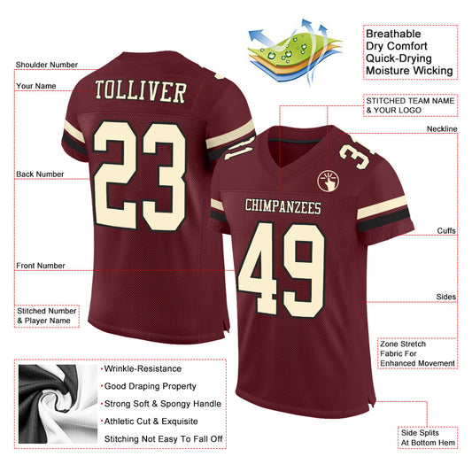 Custom Burgundy Cream-Black Mesh Authentic Football Jersey - Sky-Custom