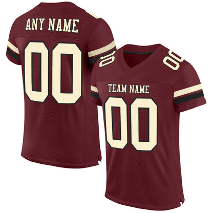 Custom Burgundy Cream-Black Mesh Authentic Football Jersey - Sky-Custom
