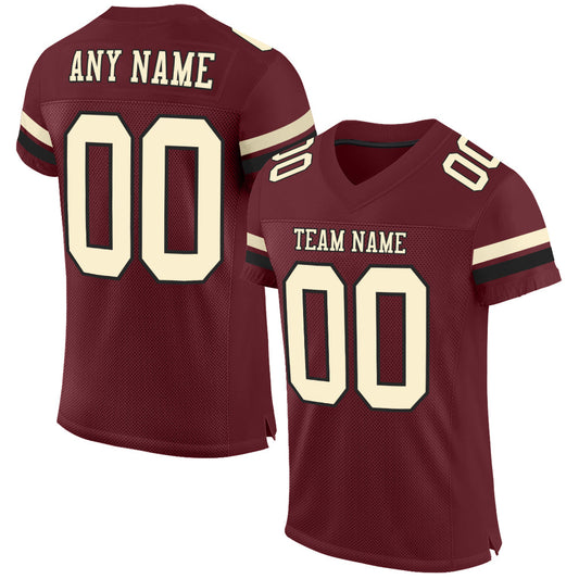 Custom Burgundy Cream-Black Mesh Authentic Football Jersey - Sky-Custom