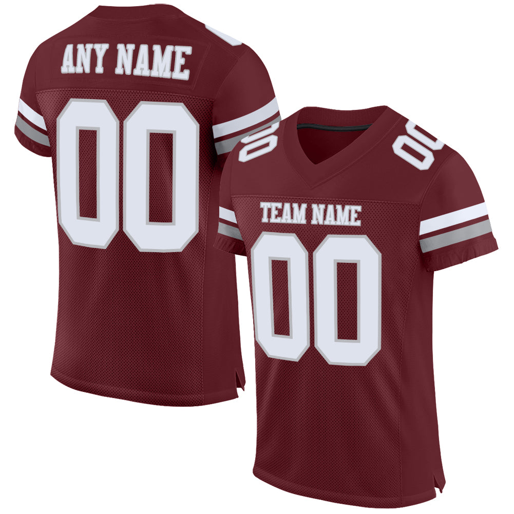 Custom Burgundy White-Gray Mesh Authentic Football Jersey - Sky-Custom
