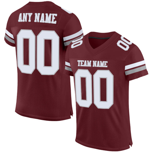 Custom Burgundy White-Gray Mesh Authentic Football Jersey - Sky-Custom