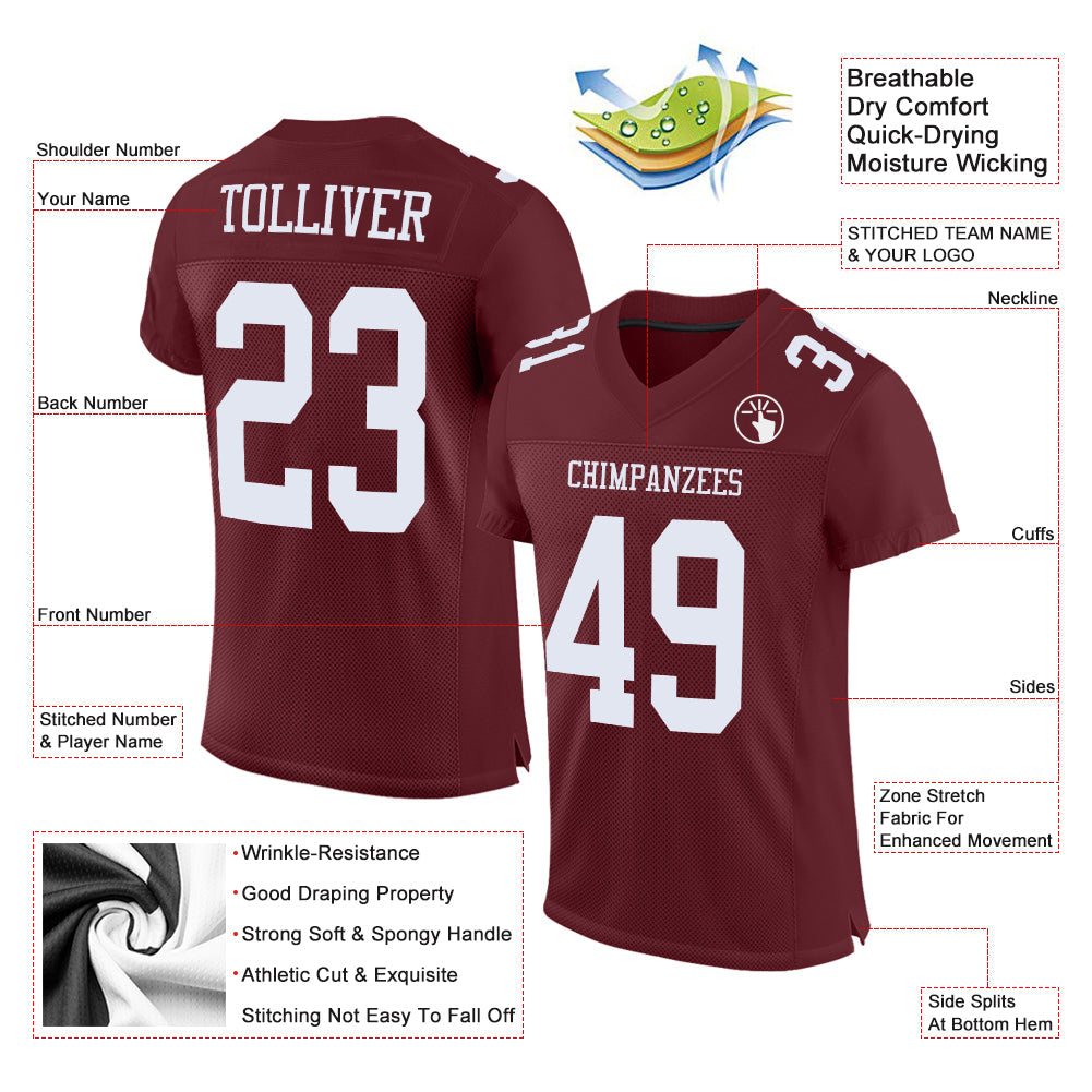 Custom Burgundy White Mesh Authentic Football Jersey - Sky-Custom