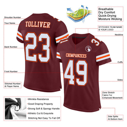 Custom Burgundy White-Orange Mesh Authentic Football Jersey - Sky-Custom
