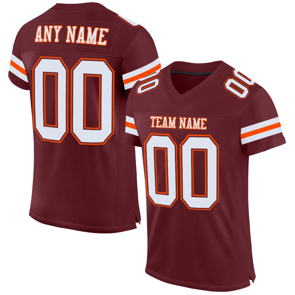 Custom Burgundy White-Orange Mesh Authentic Football Jersey - Sky-Custom