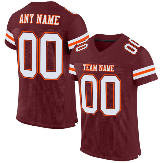 Custom Burgundy White-Orange Mesh Authentic Football Jersey - Sky-Custom