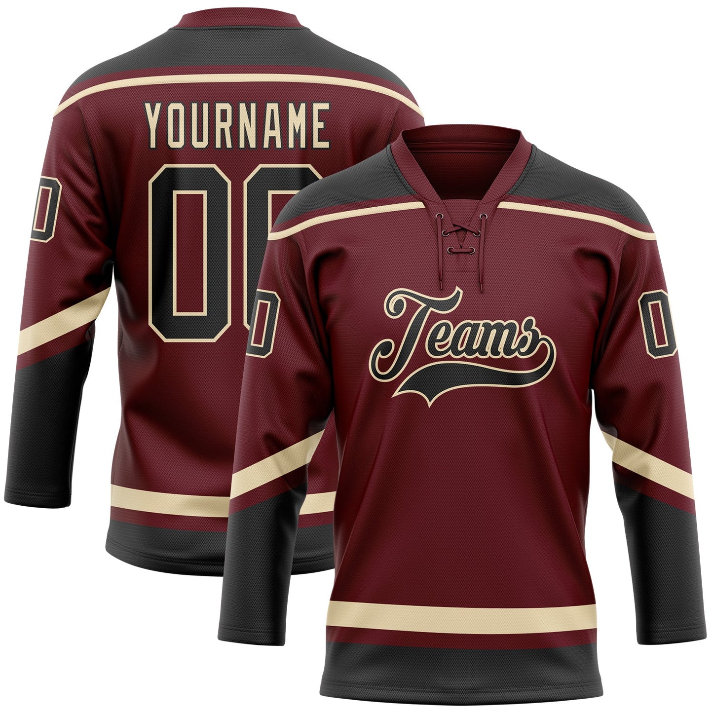 Custom Burgundy Black-City Cream Hockey Lace Neck Jersey - Sky-Custom