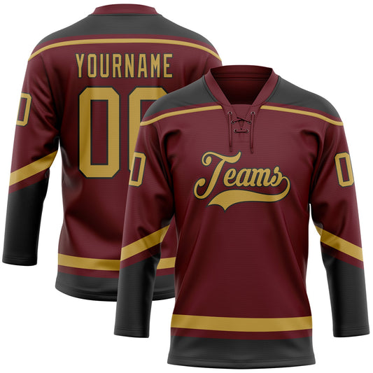 Custom Burgundy Old Gold-Black Hockey Lace Neck Jersey - Sky-Custom