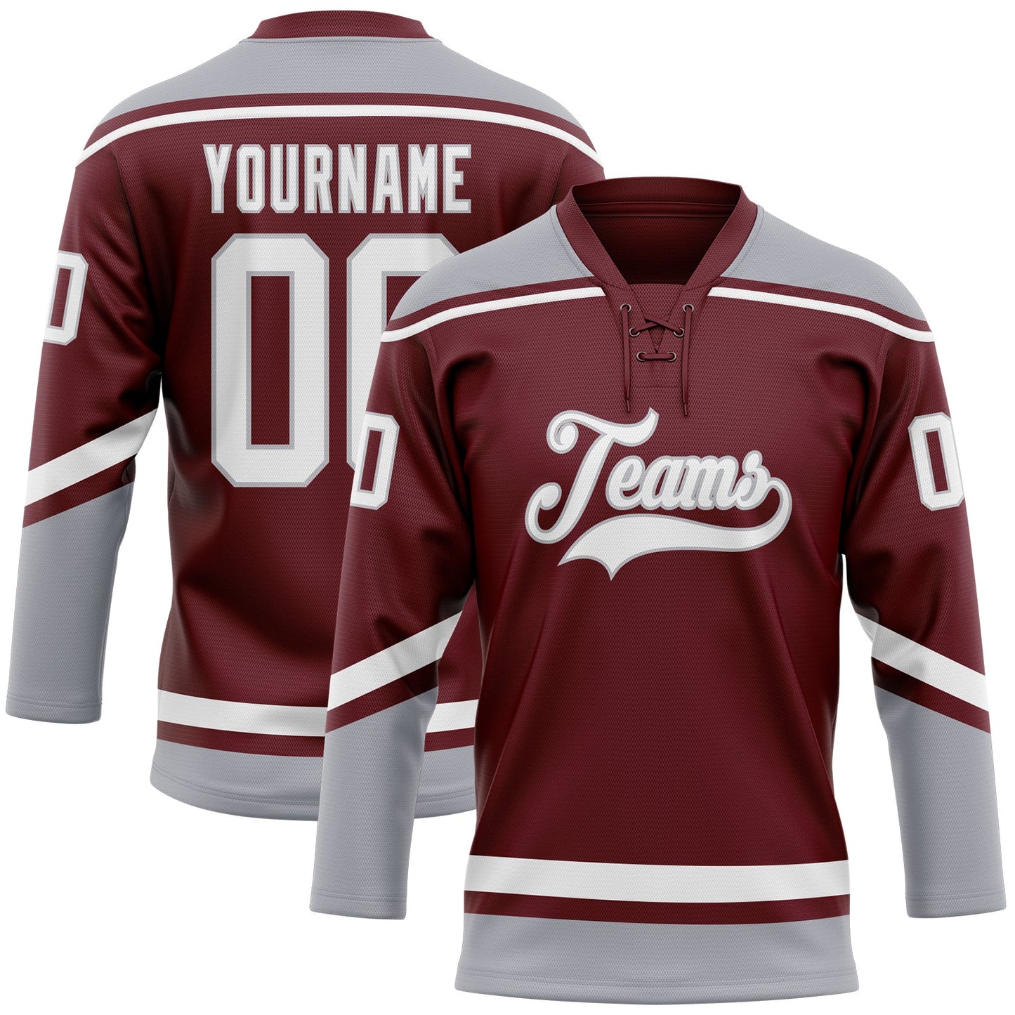 Custom Burgundy White-Gray Hockey Lace Neck Jersey - Sky-Custom