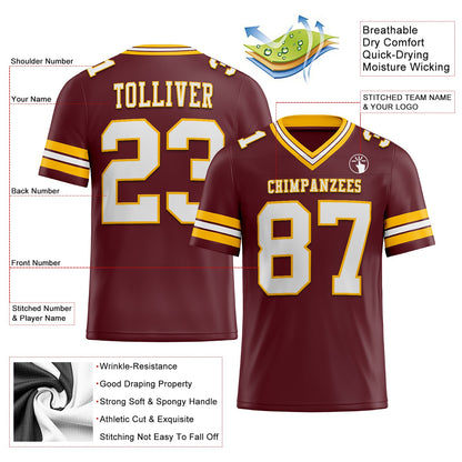 Custom Burgundy White-Gold Mesh Authentic Football Jersey - Sky-Custom