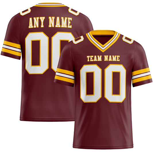 Custom Burgundy White-Gold Mesh Authentic Football Jersey - Sky-Custom