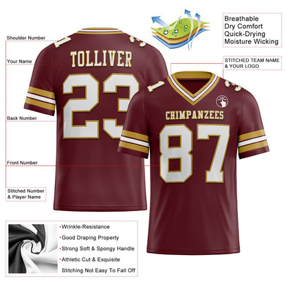 Custom Burgundy White-Old Gold Mesh Authentic Football Jersey - Sky-Custom