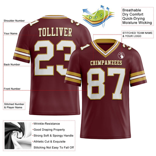 Custom Burgundy White-Old Gold Mesh Authentic Football Jersey - Sky-Custom