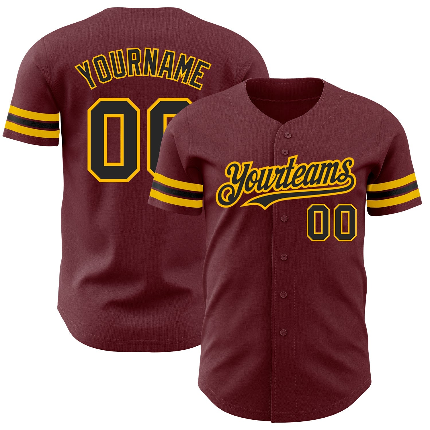 Custom Burgundy Black-Gold Authentic Baseball Jersey - Sky-Custom