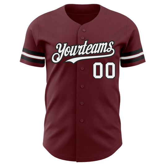 Custom Burgundy White-Black Authentic Baseball Jersey - Sky-Custom