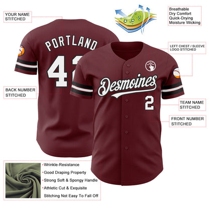 Custom Burgundy White-Black Authentic Baseball Jersey - Sky-Custom