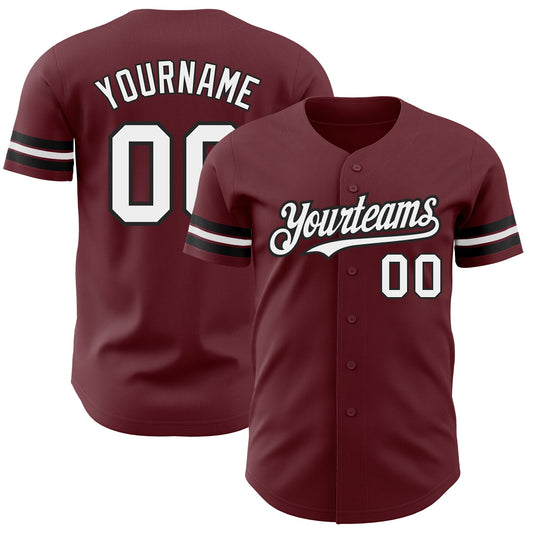 Custom Burgundy White-Black Authentic Baseball Jersey - Sky-Custom