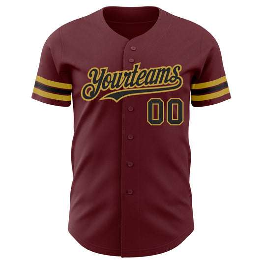 Custom Burgundy Black-Old Gold Authentic Baseball Jersey - Sky-Custom