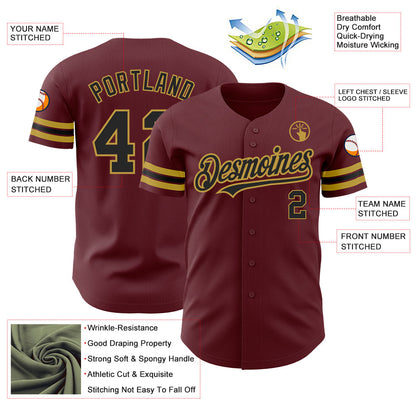 Custom Burgundy Black-Old Gold Authentic Baseball Jersey - Sky-Custom