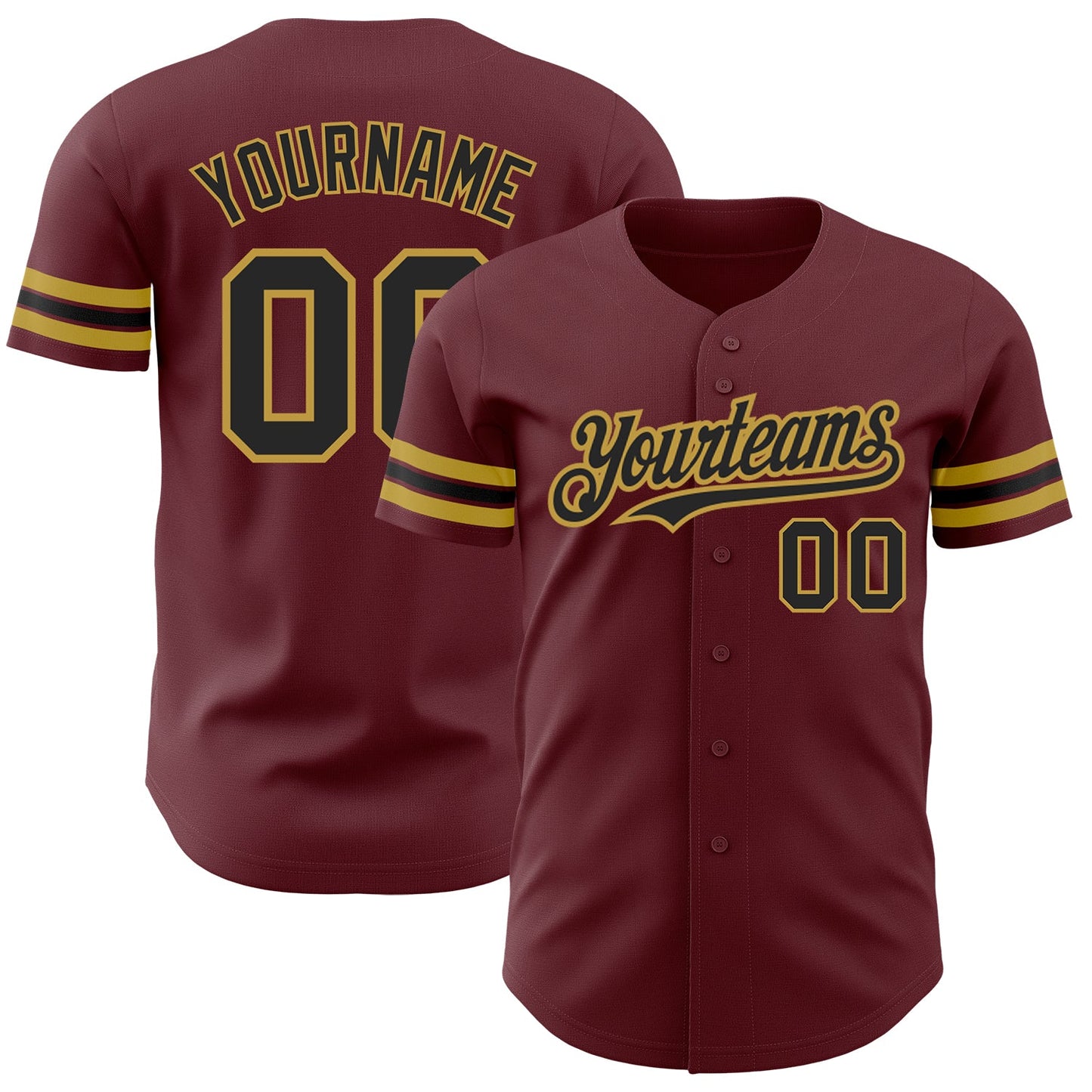 Custom Burgundy Black-Old Gold Authentic Baseball Jersey - Sky-Custom