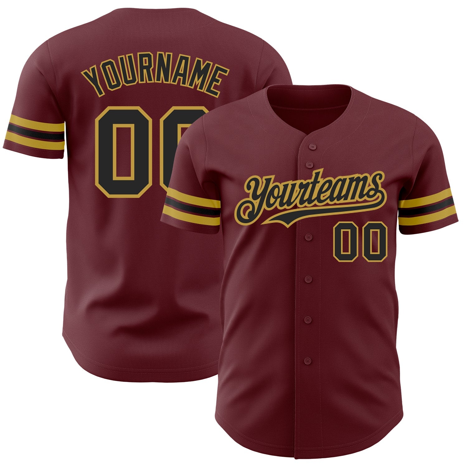 Custom Burgundy Black-Old Gold Authentic Baseball Jersey - Sky-Custom
