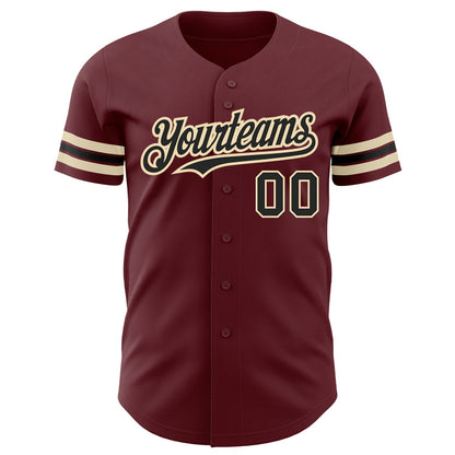 Custom Burgundy Black-City Cream Authentic Baseball Jersey - Sky-Custom