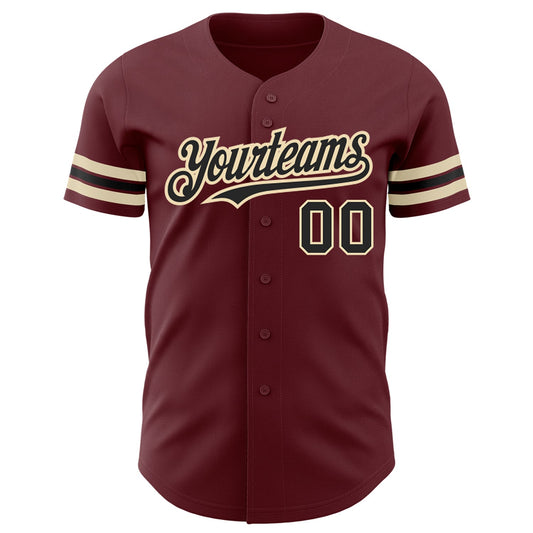 Custom Burgundy Black-City Cream Authentic Baseball Jersey - Sky-Custom