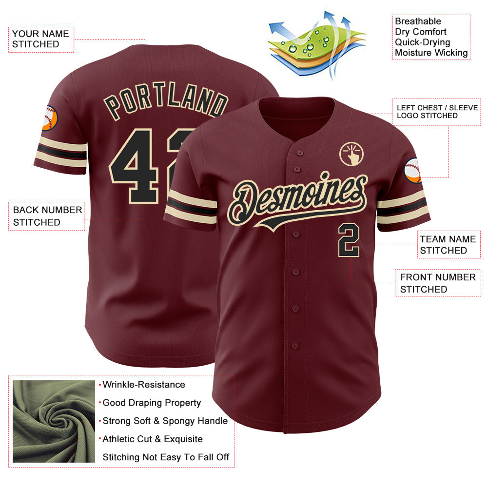 Custom Burgundy Black-City Cream Authentic Baseball Jersey - Sky-Custom