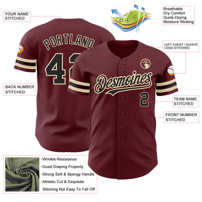 Custom Burgundy Black-City Cream Authentic Baseball Jersey - Sky-Custom