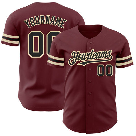 Custom Burgundy Black-City Cream Authentic Baseball Jersey - Sky-Custom