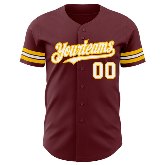 Custom Burgundy White-Gold Authentic Baseball Jersey - Sky-Custom