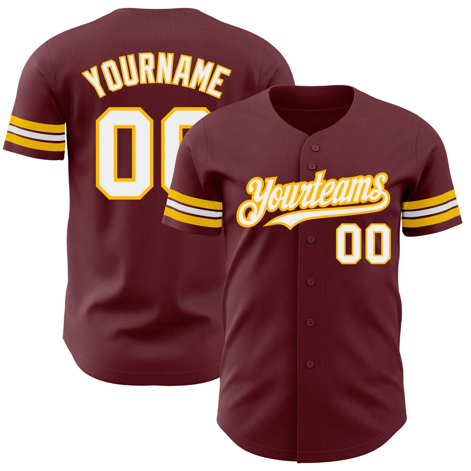 Custom Burgundy White-Gold Authentic Baseball Jersey - Sky-Custom