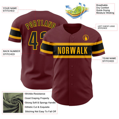 Custom Burgundy Black-Gold Authentic Baseball Jersey - Sky-Custom