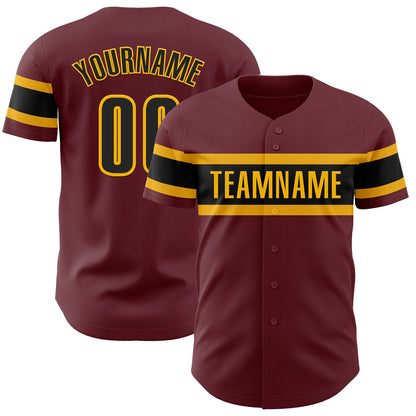 Custom Burgundy Black-Gold Authentic Baseball Jersey - Sky-Custom
