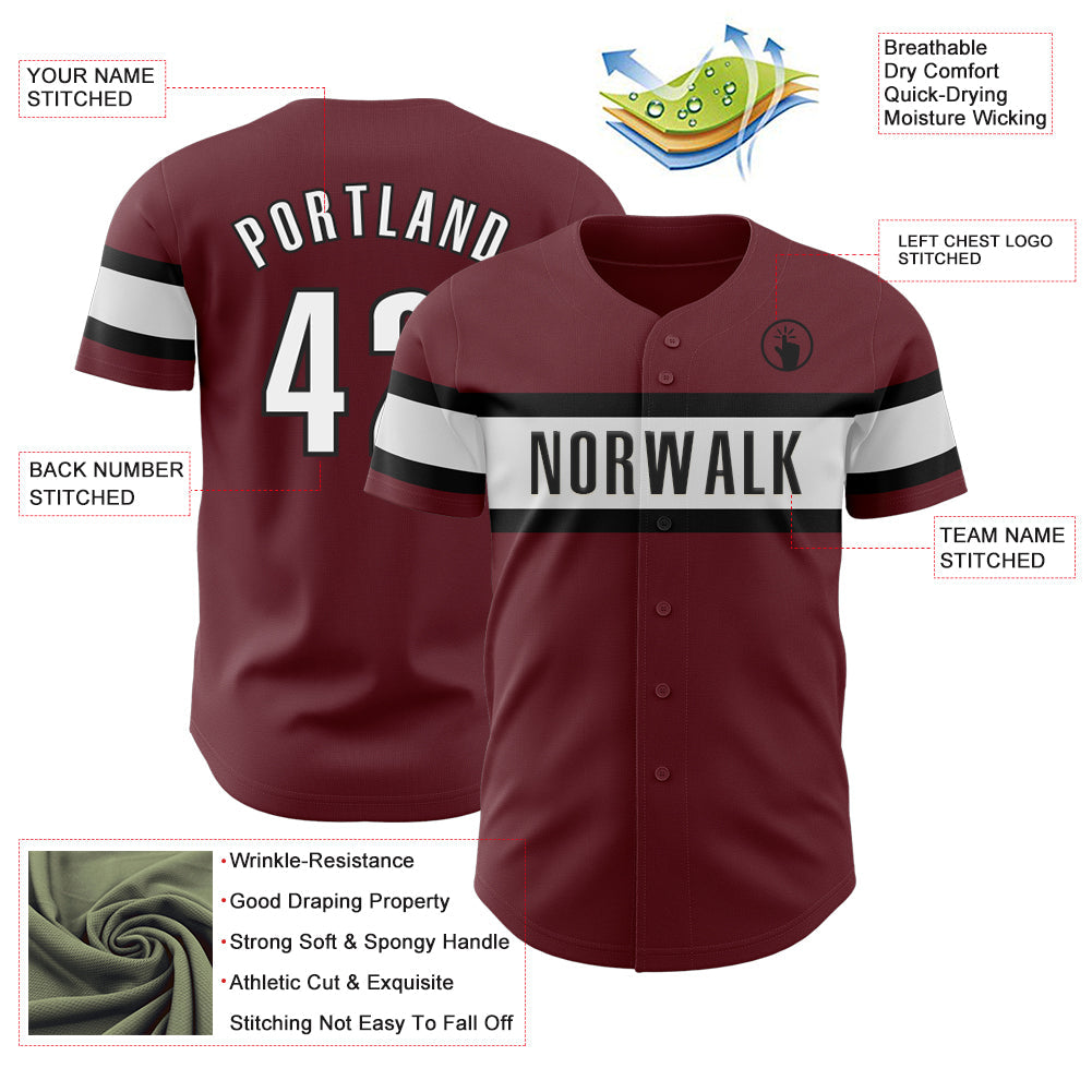 Custom Burgundy White-Black Authentic Baseball Jersey - Sky-Custom