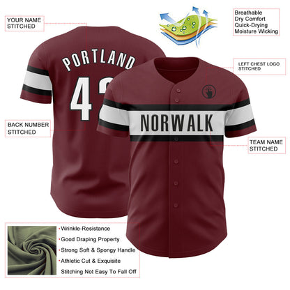 Custom Burgundy White-Black Authentic Baseball Jersey - Sky-Custom