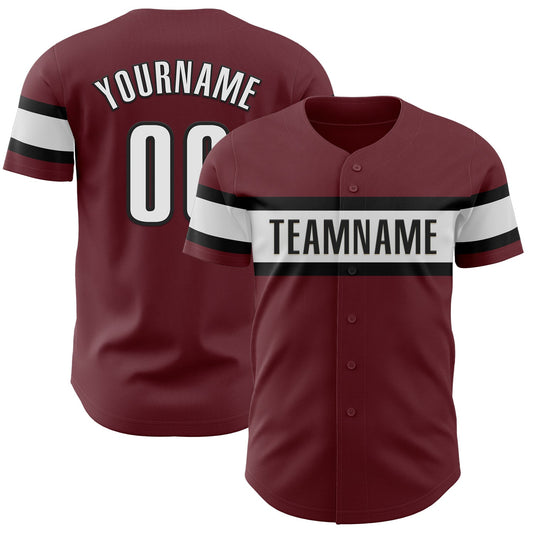 Custom Burgundy White-Black Authentic Baseball Jersey - Sky-Custom