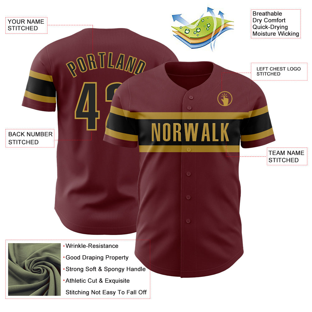 Custom Burgundy Black-Old Gold Authentic Baseball Jersey - Sky-Custom