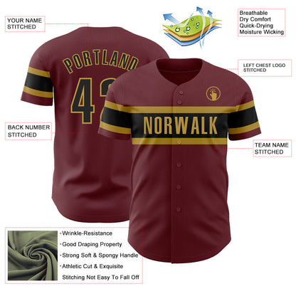 Custom Burgundy Black-Old Gold Authentic Baseball Jersey - Sky-Custom