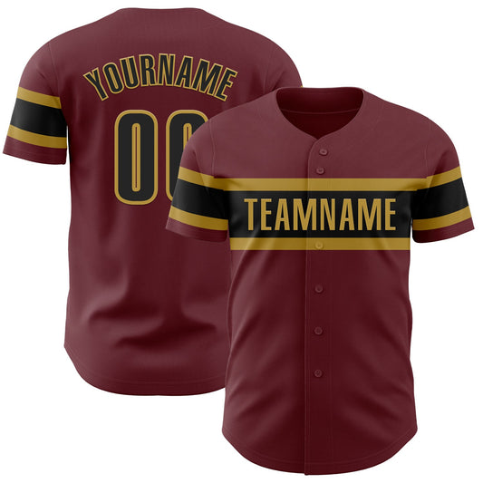 Custom Burgundy Black-Old Gold Authentic Baseball Jersey - Sky-Custom