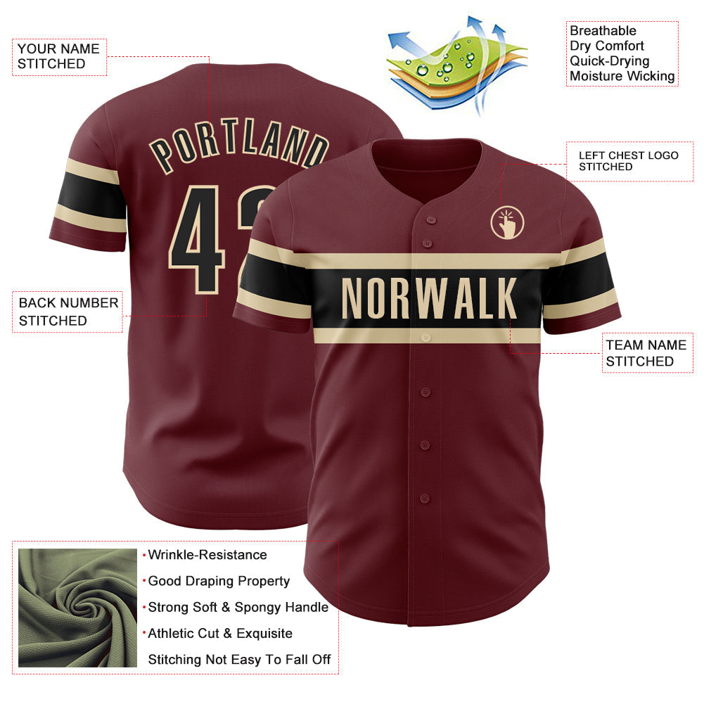 Custom Burgundy Black-City Cream Authentic Baseball Jersey - Sky-Custom